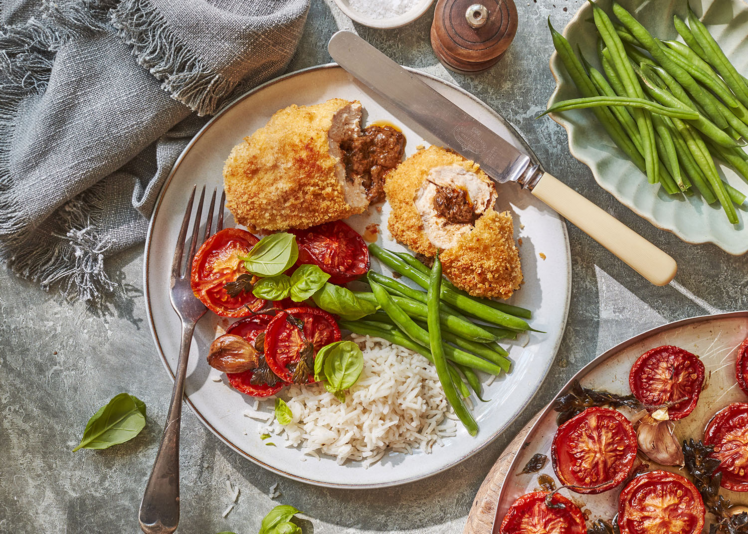 Wild mushroom kievs with slow-roasted tomatoes