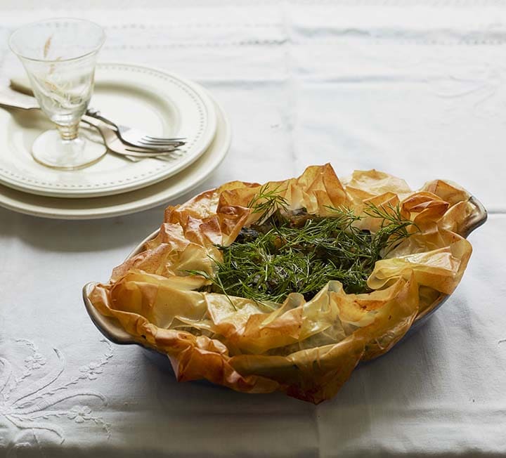Tatar chicken, rice, mushroom & herb pie