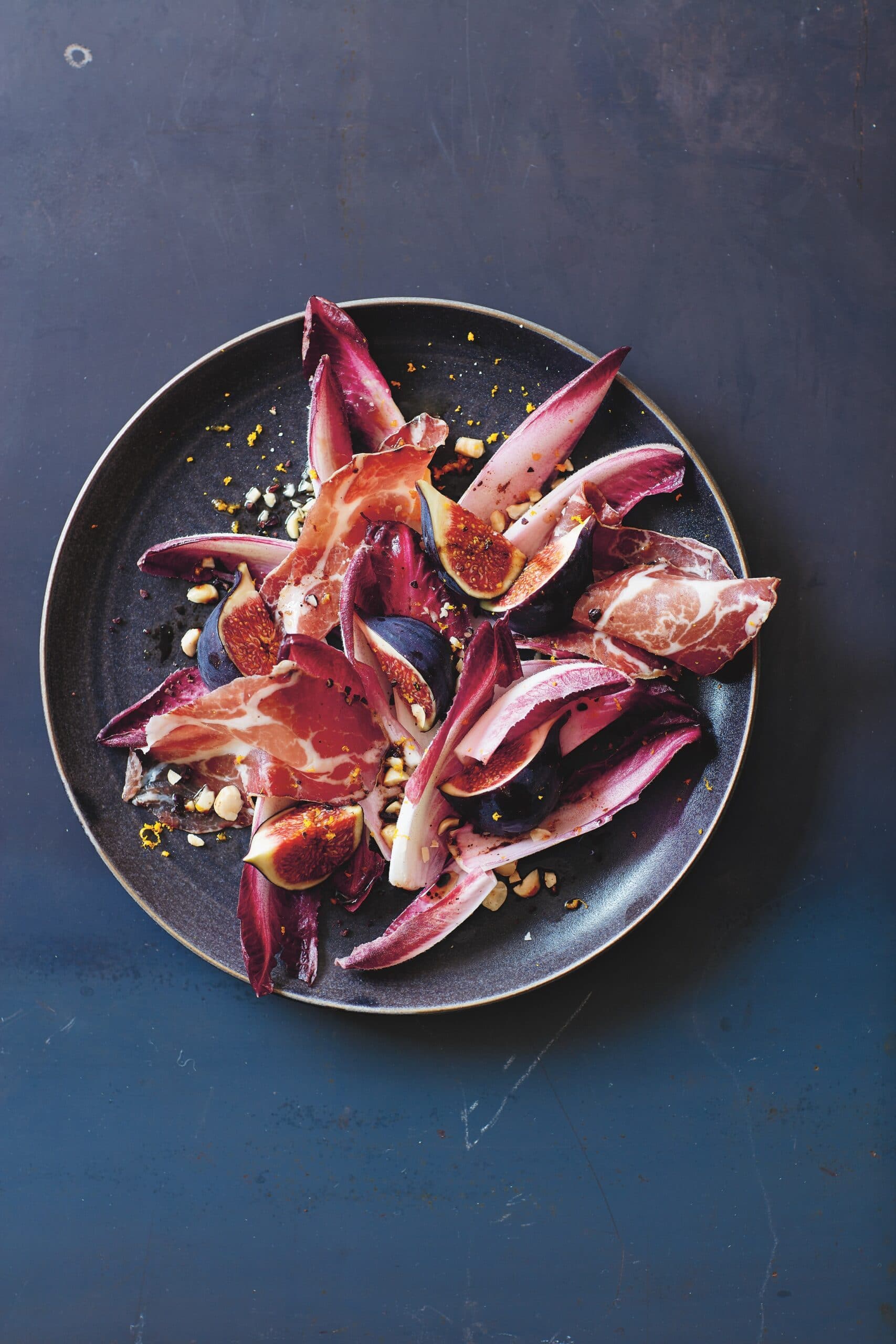 Coppa, bitter leaves, figs & nib vinaigrette