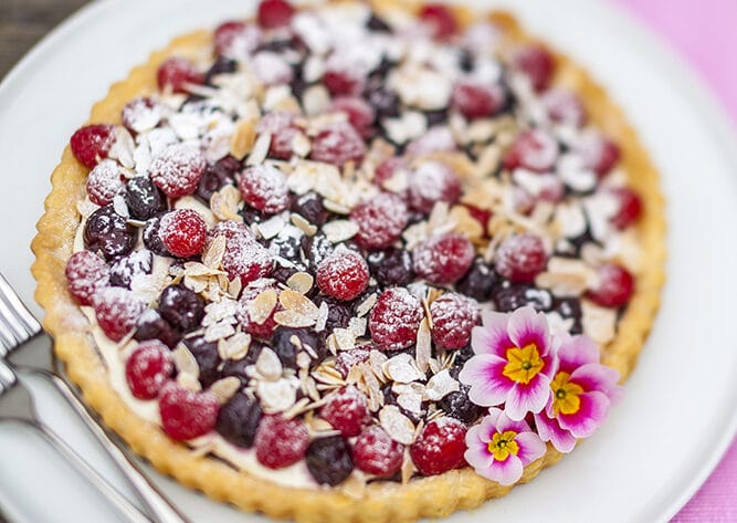 Chocolate, cherry & raspberry tart