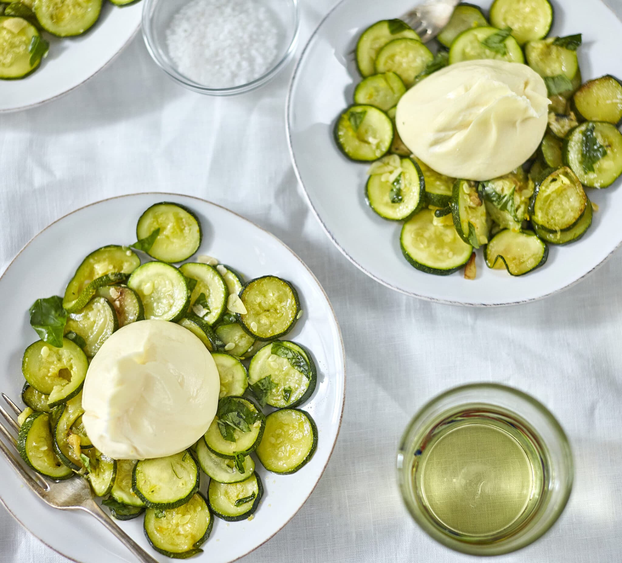 Confit courgettes with burrata