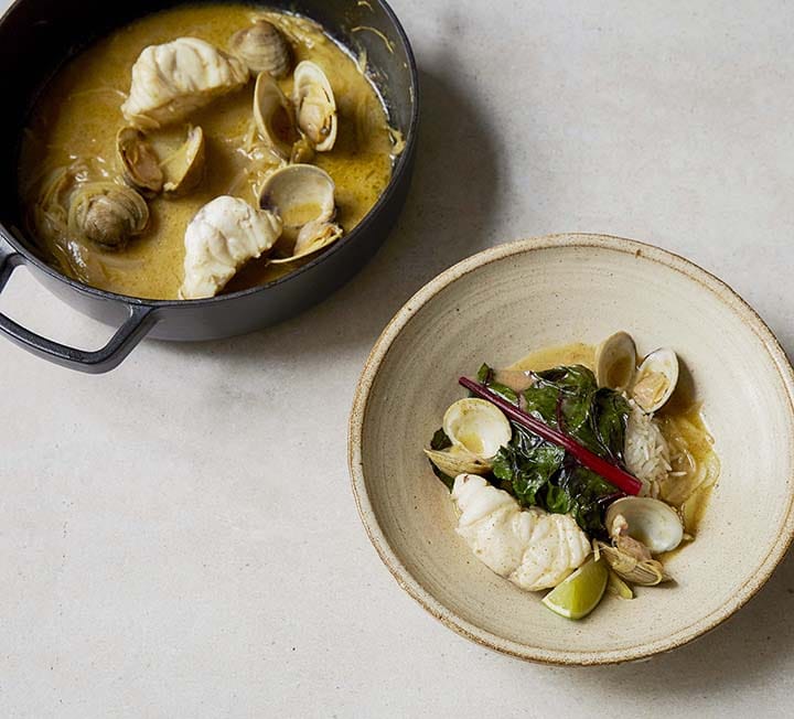 Curried monkfish & clams