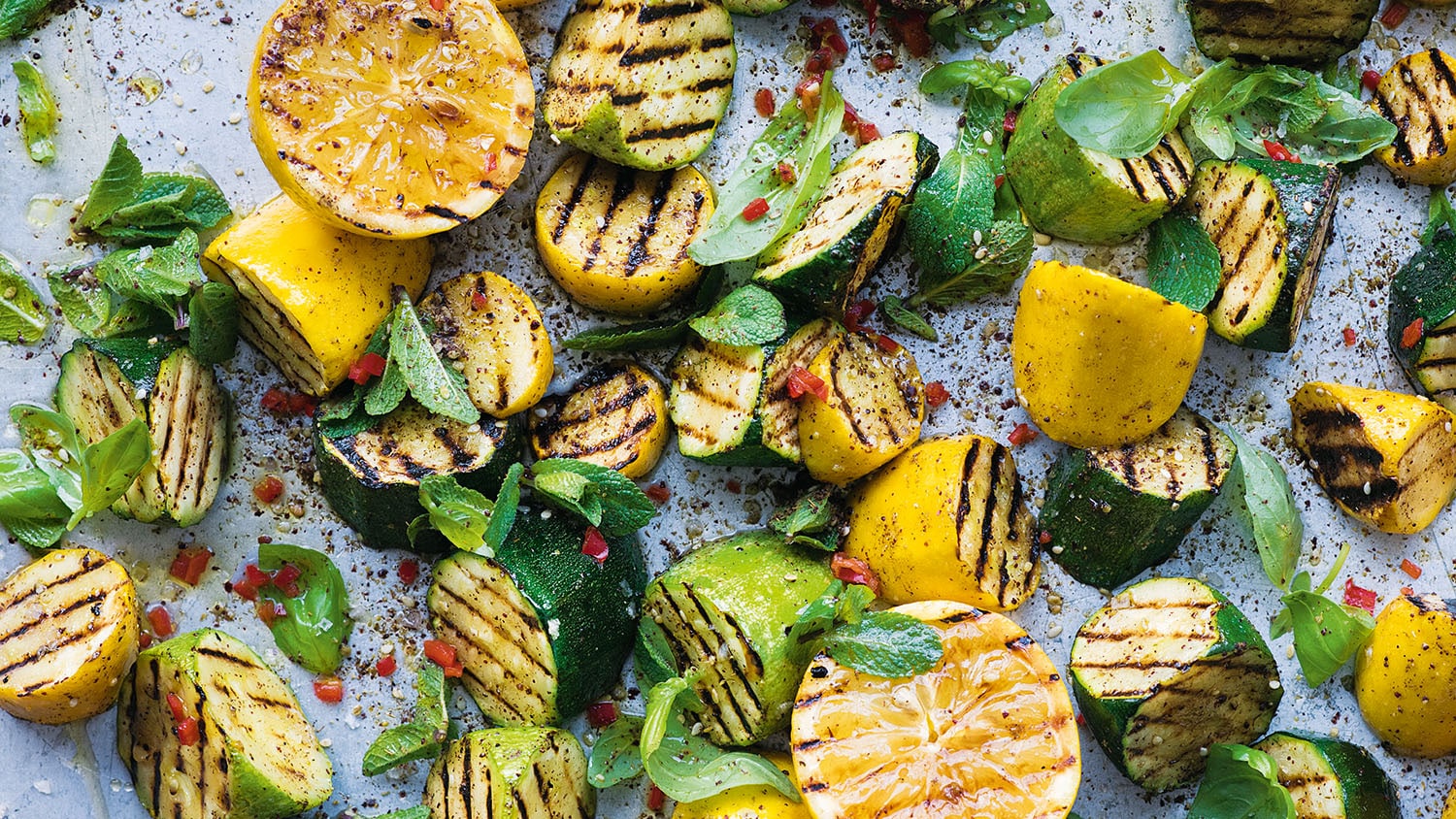 Barbecued courgettes, burnt lemon & za’atar