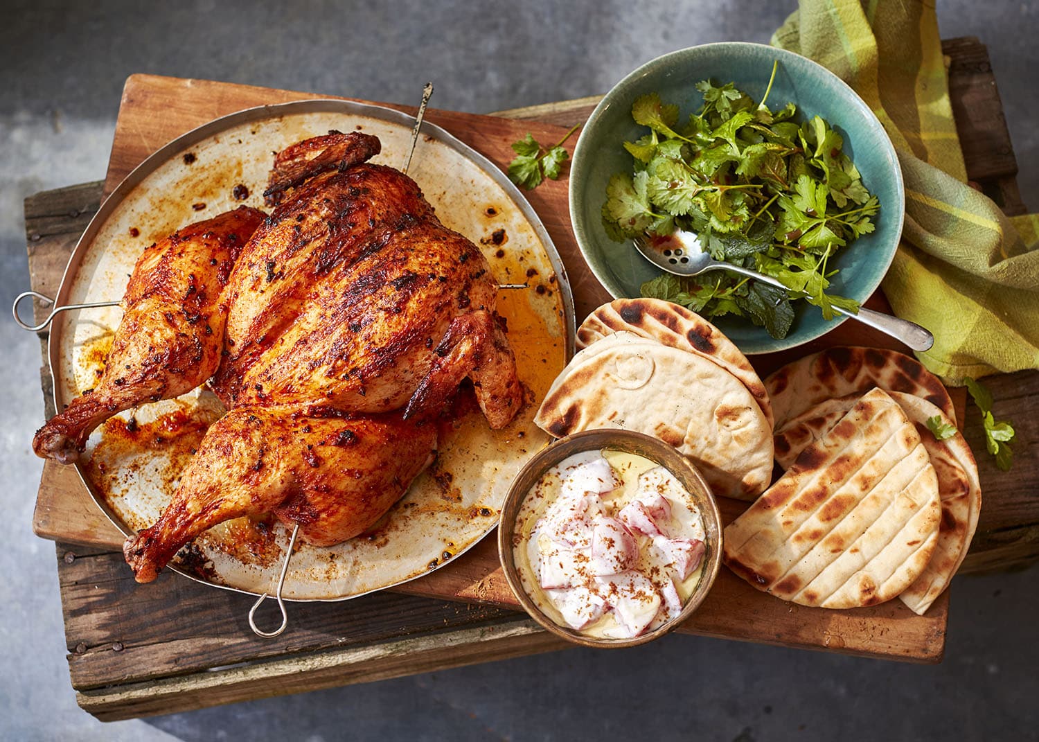 Chicken shawarma with tomato yogurt & dressed herbs