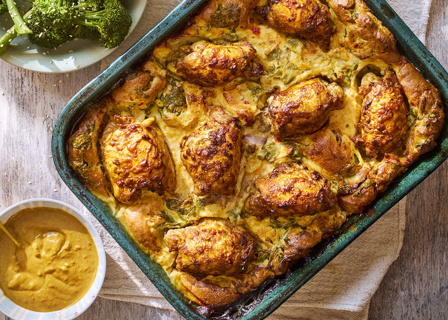 Chicken satay in the hole