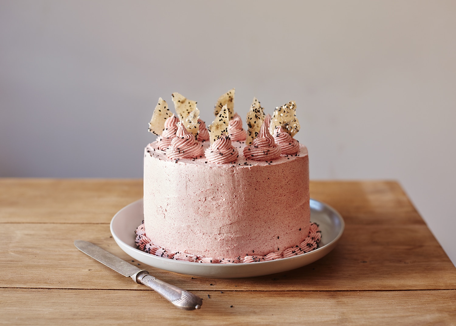 Black sesame & sour cherry gateau